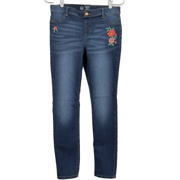 Wonder Nation Girl Blue Stretch Jeggings Size XXL Embroidered Floral Pull-on - Picture 1 of 9